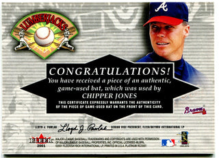 Chipper Jones Fleer Platinum Bat Card 2001