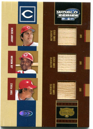 Johnny Bench, Joe Morgan, Tony Perez 2004 Donruss Triple Threads Game Used Bat Card 98/100