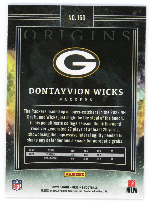 Dontayvion Wicks 2023 Panini Origins Rookie Card #150