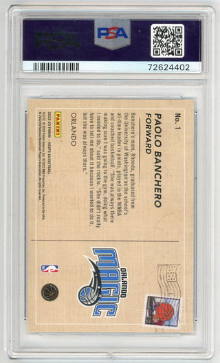 Paolo Banchero 2022 Panini NBA Hoops Rookie Greetings Holo #1 MT 9