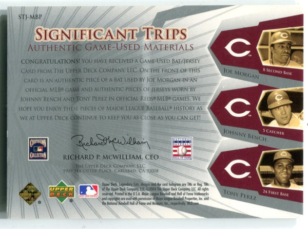 2004 Upper Deck Significant Trips Legendary Cuts Morgan/Perez/Bench #MBP /15