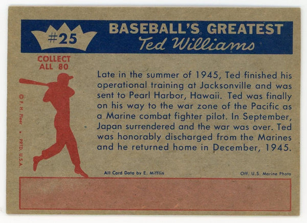 Ted Williams 1959 Fleer Baseball Card #25  1945 - Ted Is Discharged