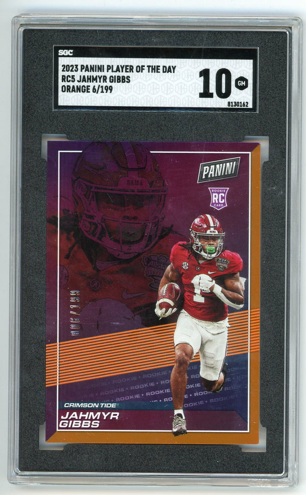 Jahmyr Gibbs 2023 Panini Player of the Day #RC5 Orange /199 SGC 10