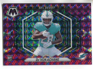 De'Von Achane 2023 Panini Mosaic NFL Debut Purple Prizm Rookie Card #ND-8