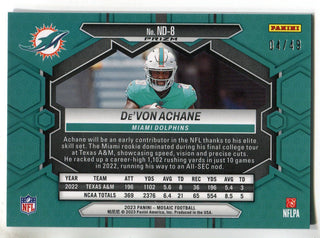 De'Von Achane 2023 Panini Mosaic NFL Debut Purple Prizm Rookie Card #ND-8