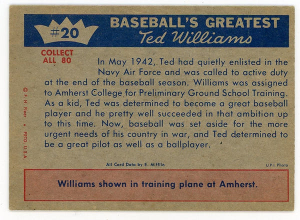 Ted Williams 1959 Fleer Baseball Card #20 1942 - On To Naval Training