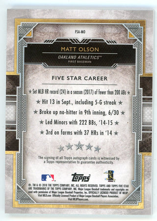 Matt Olson Autographed 2018 Topps Five Star #FSA-MO