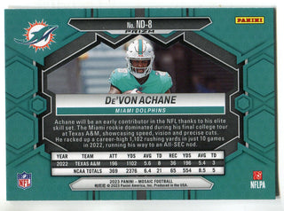 De'Von Achane 2023 Panini Mosaic NFL Debut Gold Prizm Rookie Card #ND-8