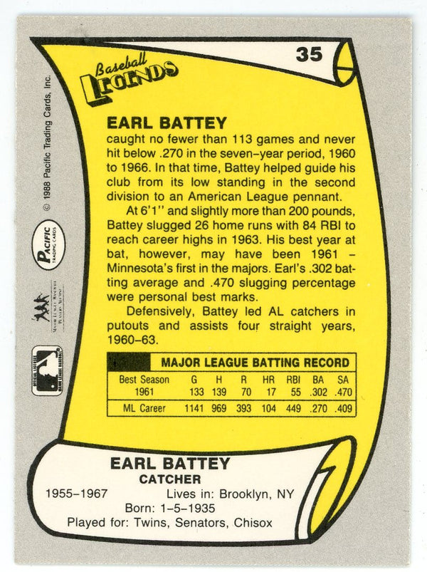 Earl Battey Autographed 1988 Pacific Baseball Legends #35