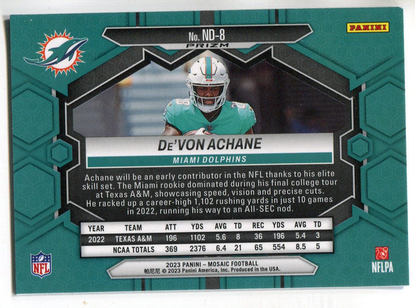 De'Von Achane 2023 Panini Mosaic NFL Debut Blue Reactive Prizm Rookie Card #ND-8