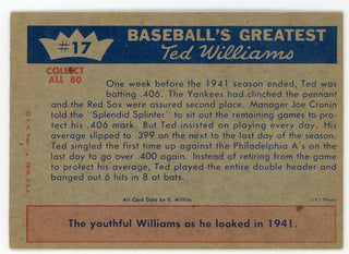 Ted Williams 1959 Fleer Baseball Card #17 1941 - How Ted Hit .400