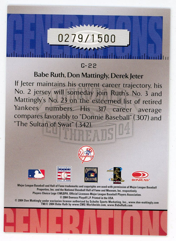 Babe Ruth/ Don Mattingly/ Derek Jeter 2004 Donruss Throwback Threads Generations #G-22