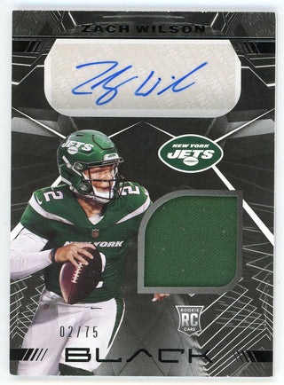 Zach Wilson 2021 Panini Black Autographed Patch Relic Rookie Card #RSM-ZW