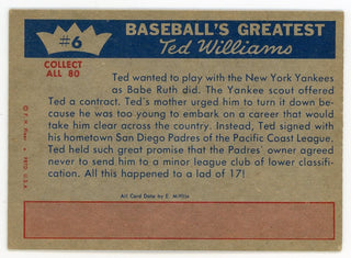 Ted Williams 1959 Fleer Baseball Card #6 Ted Turns Professional