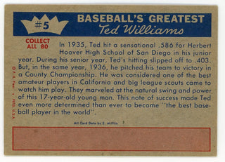 Ted Williams 1959 Fleer Baseball Card #5 Ted's Fame Spreads - 1935-36