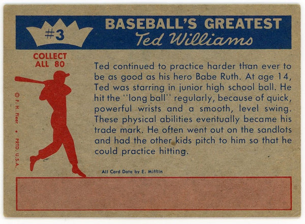 Ted Williams 1959 Fleer Baseball Card #3 Practice Makes Perfect