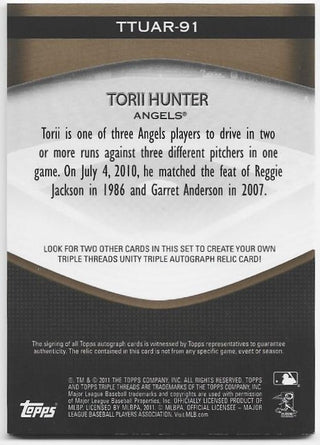 Torii Hunter 2011 Topps Triple Threads Game-Used Memorabilia/Autographed Card #11/25