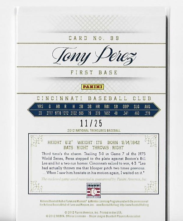 Tony Perez 2012 Panini #99 (11/25) National Treasures Card