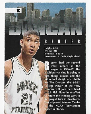 Tim Duncan 1997 Scoreboard Draft #1C Rookie Card