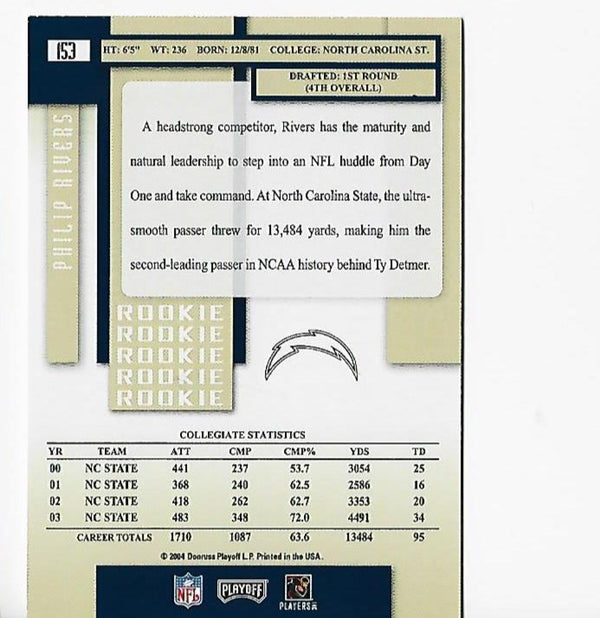 Philip Rivers 2004 Donruss #153 Playoff Prestige Rookie Card