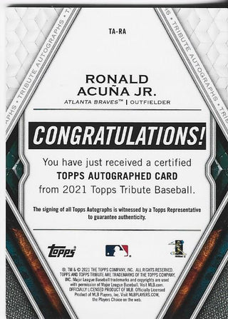 Ronald Acuna Jr 2021 Topps Tribute Autographed Card 20/25 #TA-RA