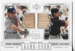 Greg Maddux / Randy Johnson 2001 Upper Deck Pros & Prospects #PP-MJ Game-Used Bat Card