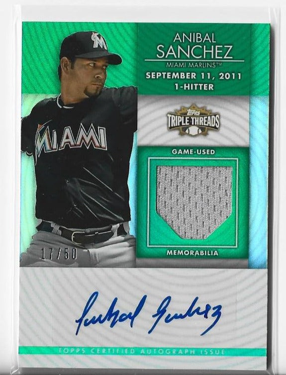 Anibal Sanchez 2012 Topps Triple Threads #TTUAR-7 (17/50) Autograph Relic Card