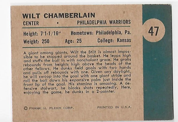 Wilt Chamberlain 1961 Fleer Basketball #47 In Action Rookie Card