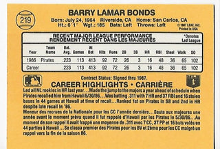 Barry Bonds 1987 Donruss #219 Rookie Card