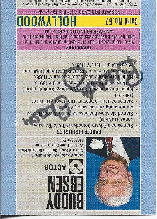 Buddy Ebsen 1991 Starline Hollywood Autographed Card #57