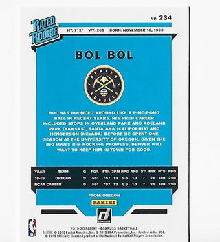 Bol Bol 2019-20 Panini #234 Donruss Rated Rookie Card