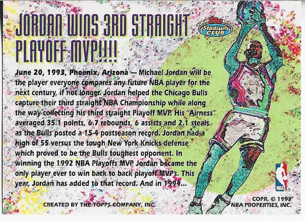 Michael Jordan 1993 Topps Stadium Club Members Only Card