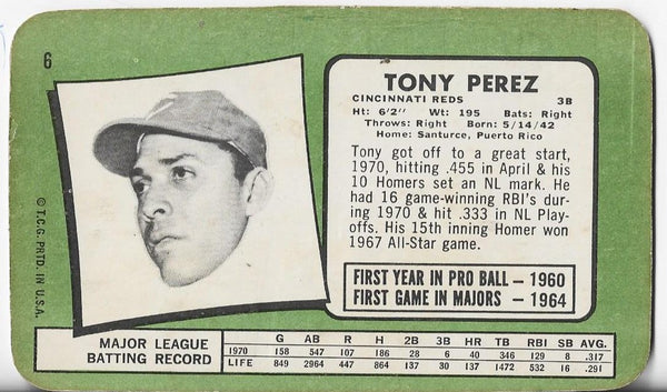 Tony Perez 1971 Topps Super #6 Card