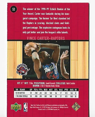 Vince Carter 1998-1999 Upper Deck Hard Court #53 Card