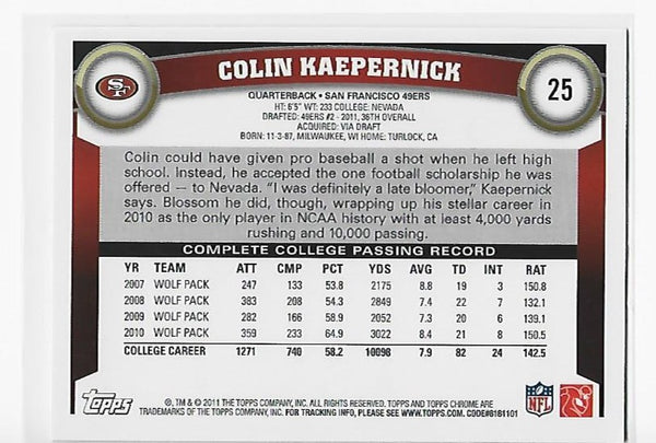 Colin Kaepernick 2011 Topps Chrome #25 Rookie Card