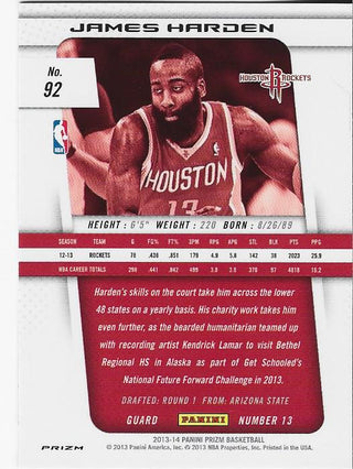 James Harden 2013 Panini Prizm Red, White, and Blue Card #92