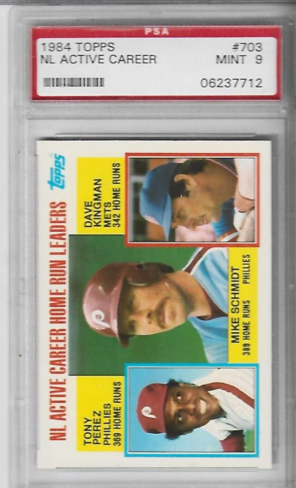 Tony Perez / Mike Schmidt / Dave Kingman 1984 Topps NL Active Career #703 (PSA Grade Mint 9) Card