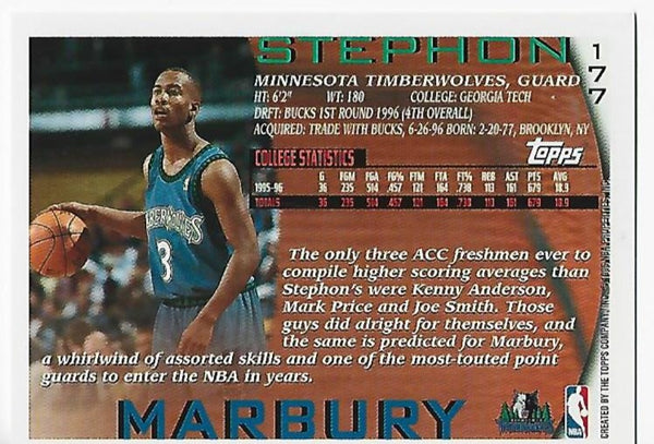 Stephon Marbury 1996-1997 Topps #177 Rookie Card