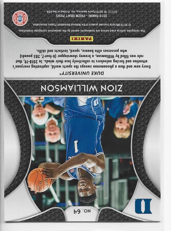 Zion Williamson 2019 Prizm Draft Picks Rookie Card