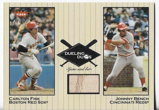 Carlton Fisk / Johnny Bench 2002 Fleer Dueling Duos #DD-JB1 Game-Used Bad Card