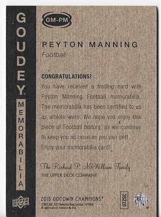 Peyton Manning 2015 Upper Deck #GTZSC Goodwin Champions Memorabilia