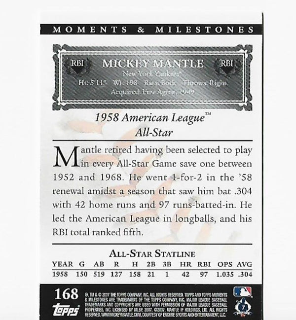 Mickey Mantle 2007 Topps #168 (28/29) Moments And Milestone Card