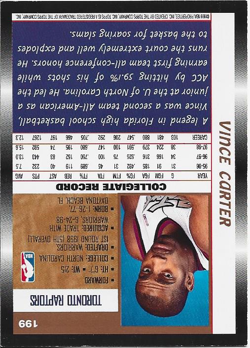 Vince Carter 1999 Topps Rookie Card #199