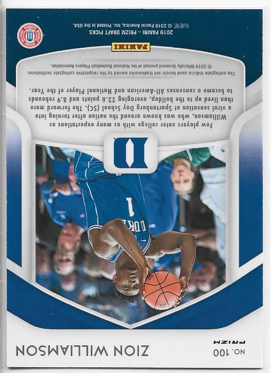 Zion Williamson 2019 Prizm Draft Picks All American Rookie Card