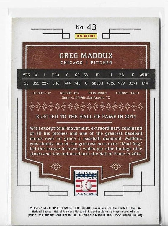 Greg Maddux 2015 Panini #43 (33/35) Hall of Fame Card