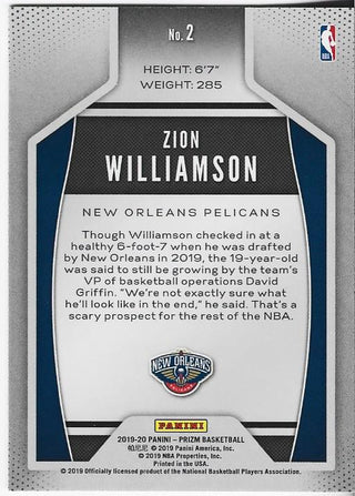 Zion Williamson 2019 Panini Prizm Instant Impact Rookie Card #2