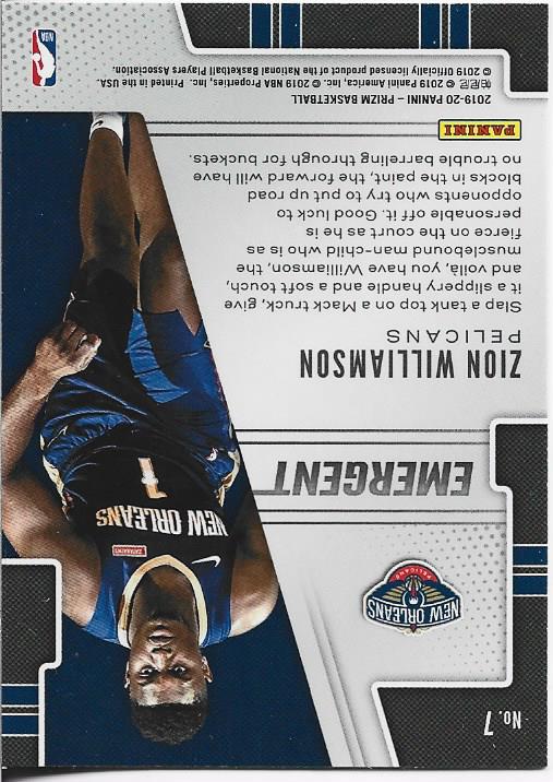 Zion Williamson 2019 Panini Prizm Emergent Rookie Card #7