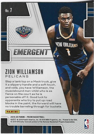 Zion Williamson 2019 Panini Prizm Emergent Rookie Card #7