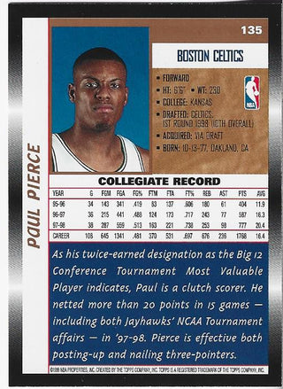 Paul Pierce 1999 Topps Rookie Card #135