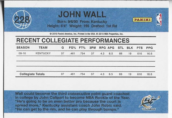 John Wall 2010 Panini Donruss Rookie Card #228